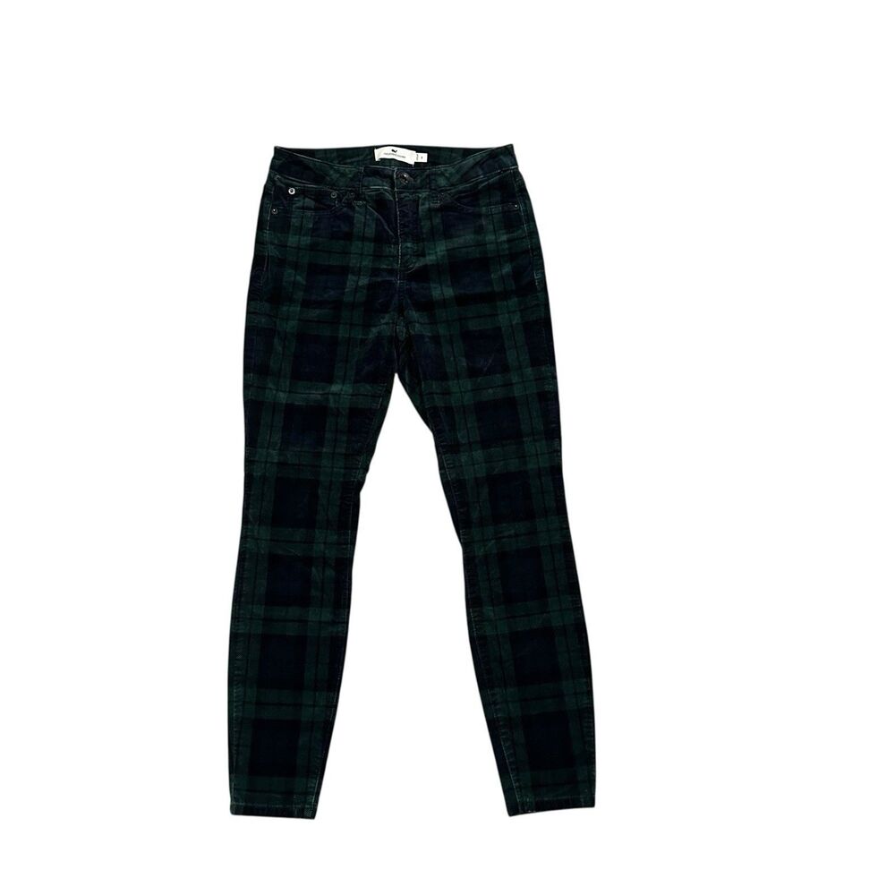 Vineyard Vines Blackwatch Plaid Velvet Pants Women's 6 Navy Green High Rise